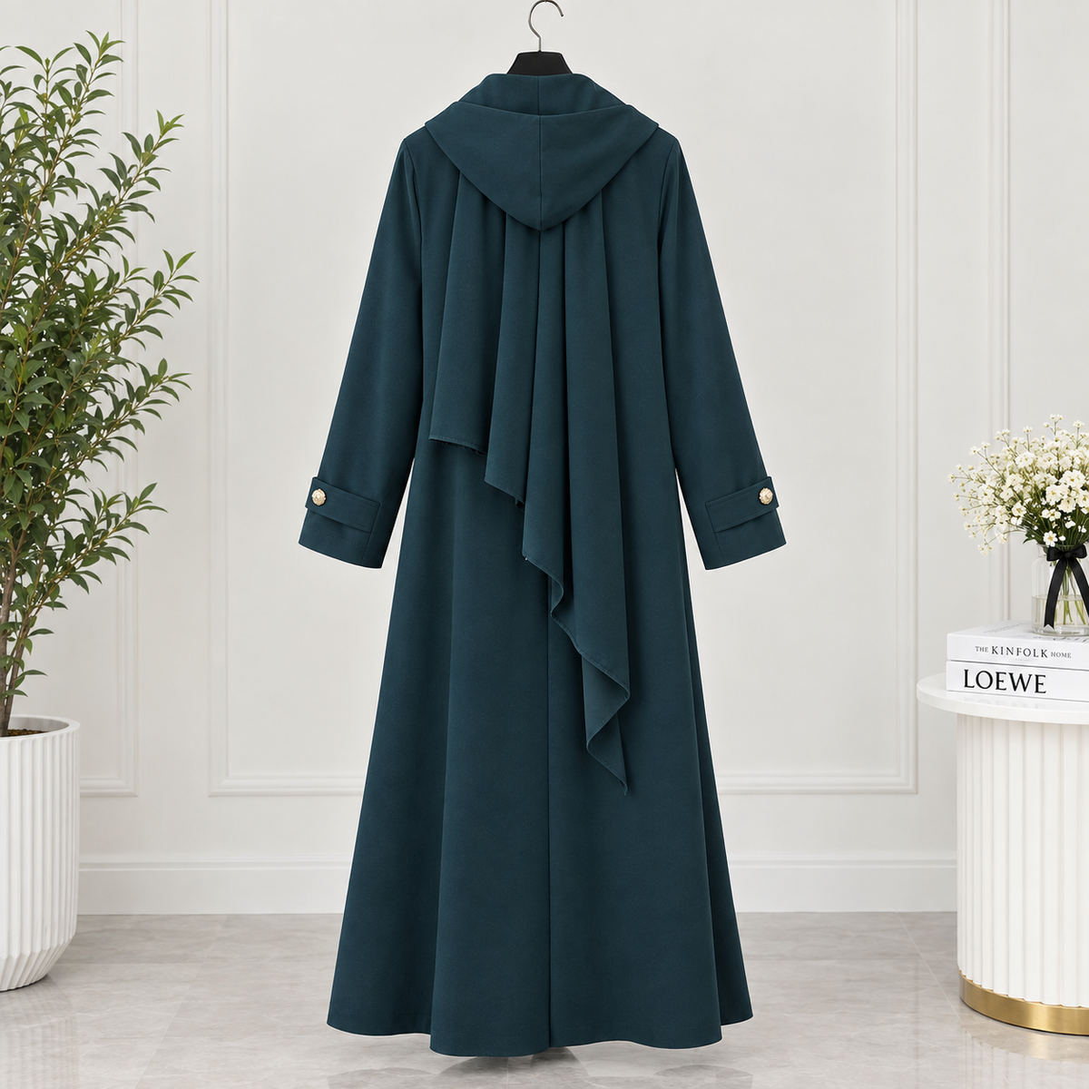Premium Dubai Double-Breasted Blazer Abaya with Gold Buttons & Matching Hijab Set