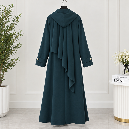 Premium Dubai Double-Breasted Blazer Abaya with Gold Buttons & Matching Hijab Set