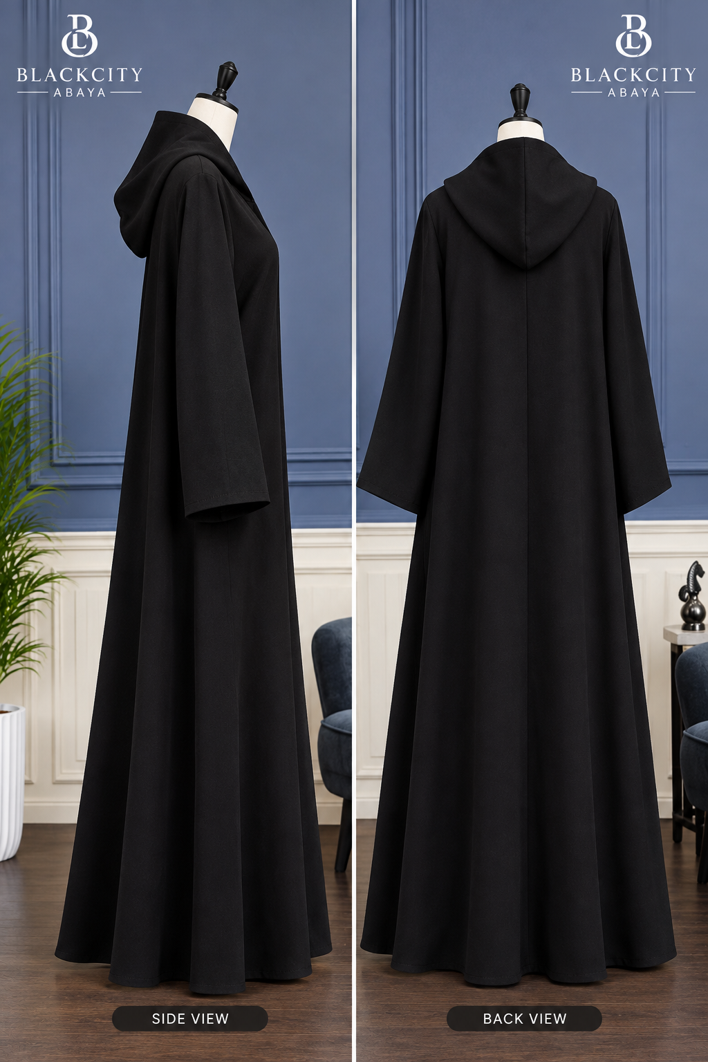 Minimalist Plain Black Hooded Abaya with Wide Flare