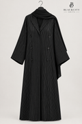 Sophisticated Pinstripe Double-Breasted Coat-Style Abaya Set